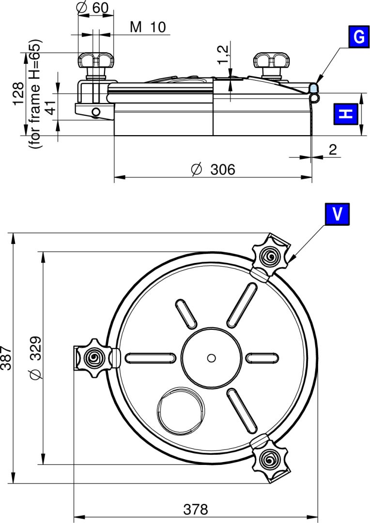Búvónyílás felső kerek 306 mm kifelenyíló (245;246;247;248) – 1. műszaki rajz