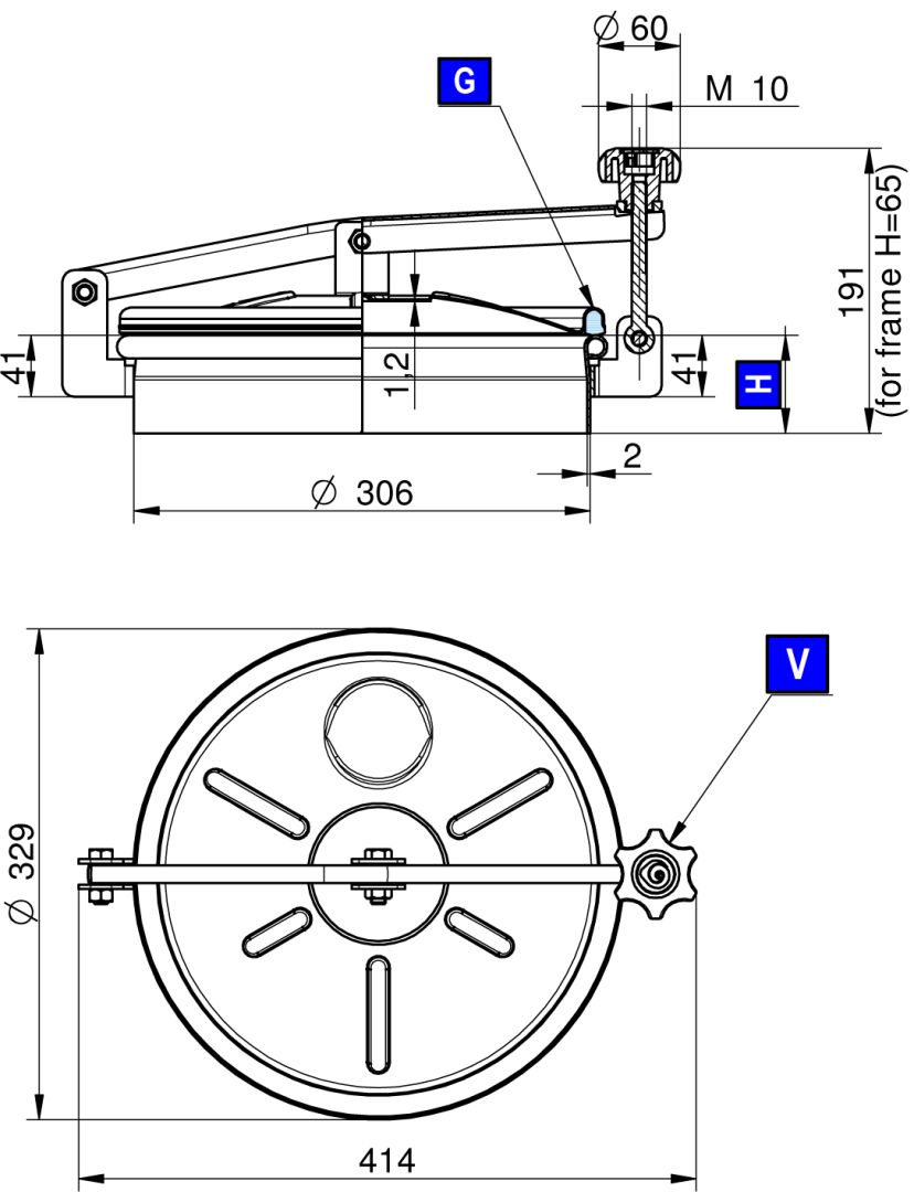 Búvónyílás felső kerek 404 mm kifelenyíló (N/240;N/241;N/242;N/243; N/240/B;N/241/B;N/242/B;N/243/B) – 1. műszaki rajz